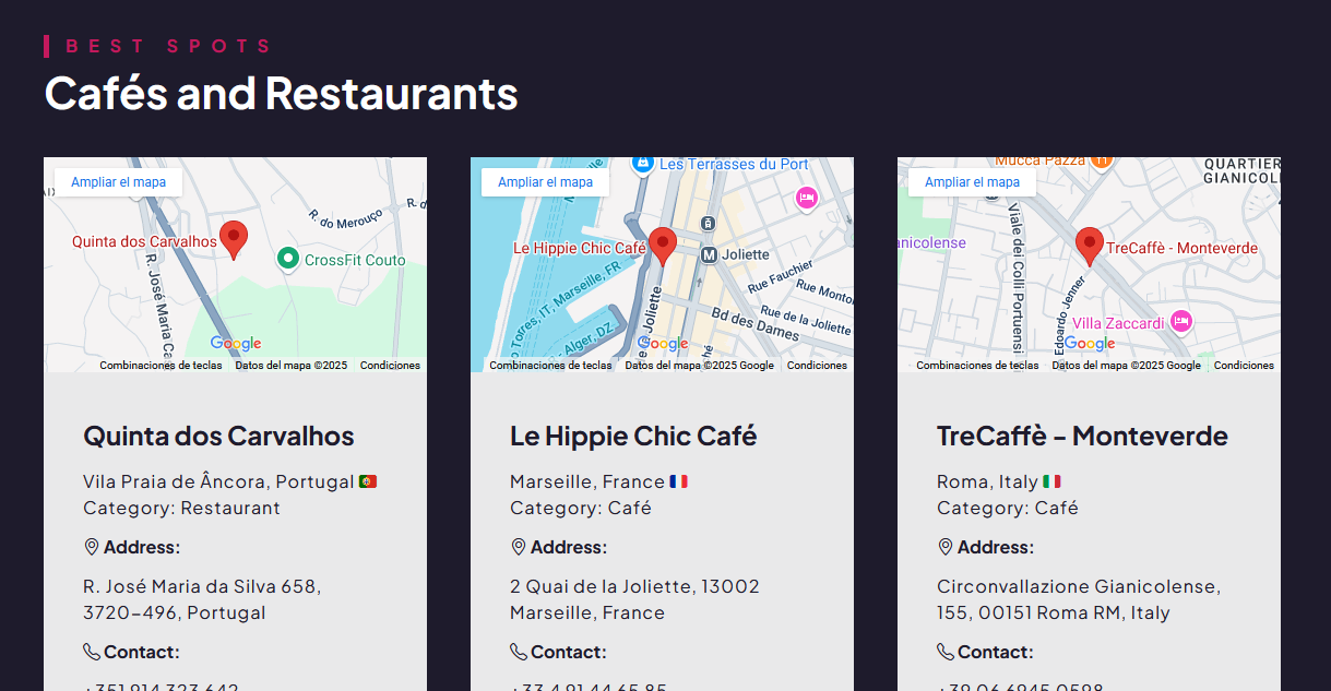 Recomendation spots website